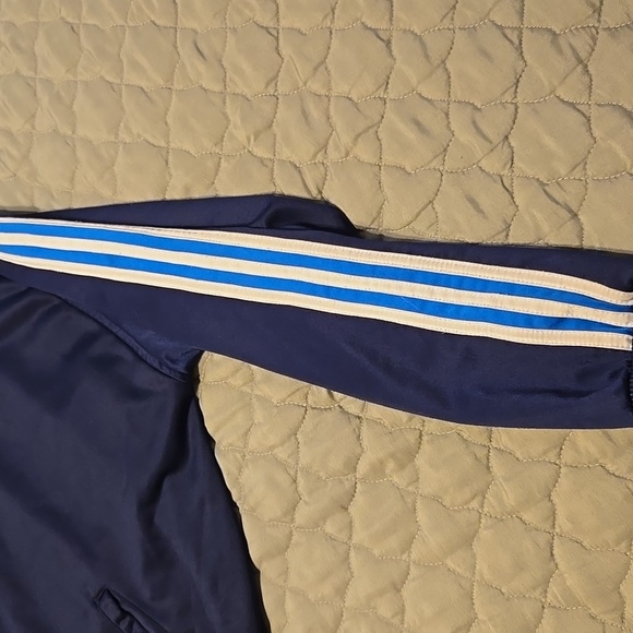 Adidas Dark Blue Track Jacket with White & Bright Blue Stripes - Picture 4 of 4